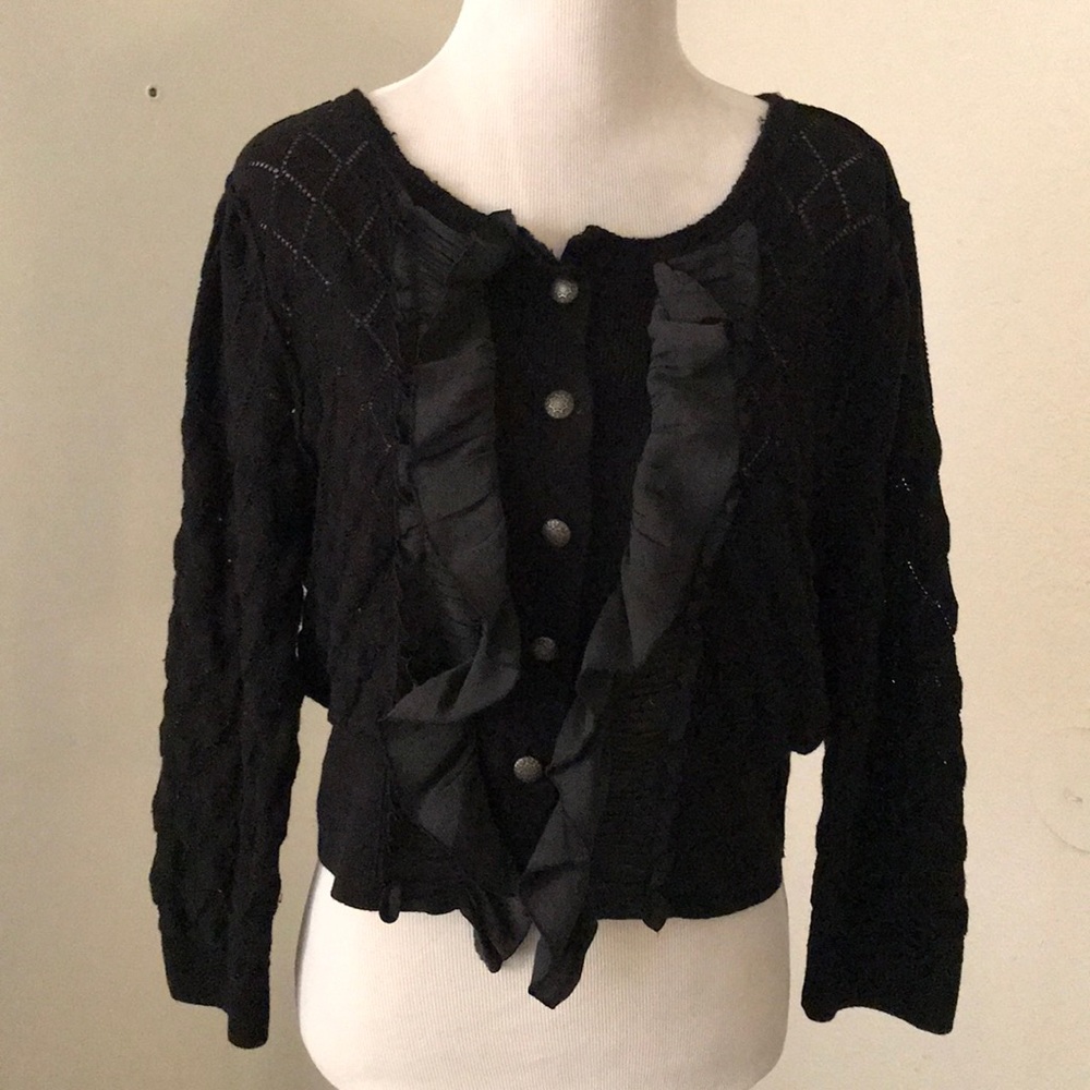 ❌SOLD❌ Free People Black ruffle cardigan size L